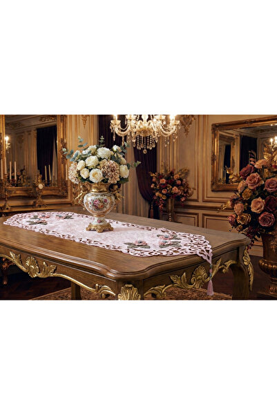 Finezza Țesătură din catifea Mina Laser croială cu ornamente florale pudră/ar...