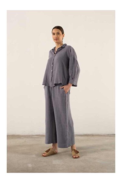 İpekçi Otantik Saf Keten Yarasa Kol Kadın Gömlek