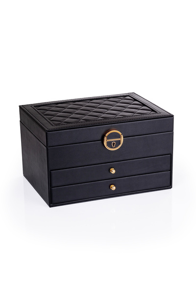 Ecrou Modern 2 Çekmeceli Takı Mücevher Kutusu Organizer Düzenleyici Siyah 13 X 23 X 10 cm