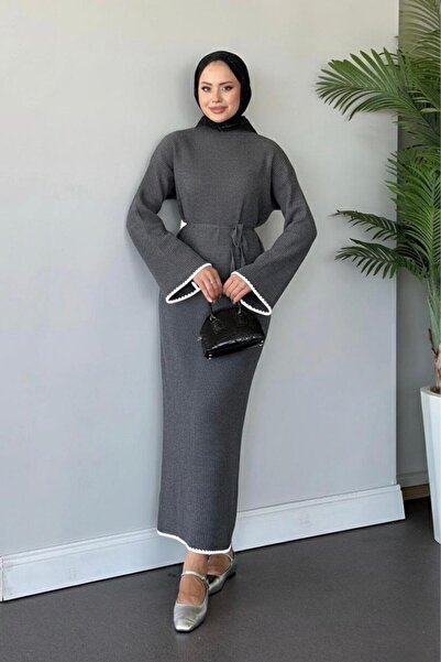 Şule Giyim Πλεκτό Φόρεμα Zeynep Καπνιστό