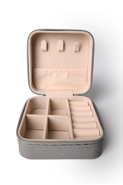 Ecrou Çift Gözlü Seyahat Tipi Takı Kutusu Gri