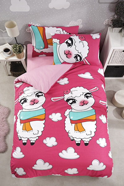 LaLiva Çerşafı Lastikli Kuzulu Çocuk Nevresim Takımı Pembe Tek Kişilik
