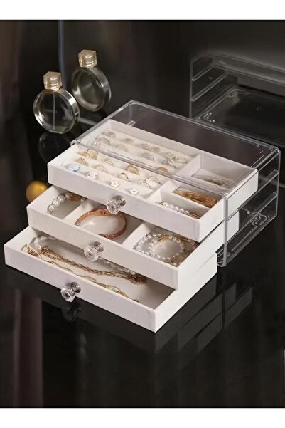 DOMEET Jewelry Organizer Box with 3 Drawers, Earring Jewelry Organizer Clear ...