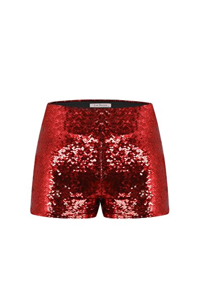La Sarta Melora sequined red shorts