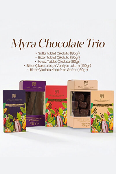 Myra Çikolata Evim 5 Li Paket Trio Rulo Gofret Vanilyalı Lokum Tablet Çikolata Seti 550 gr