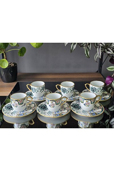 EMİRA HOME Seremony-6 Kişilik Çift Desenli Türk Kahve Seti