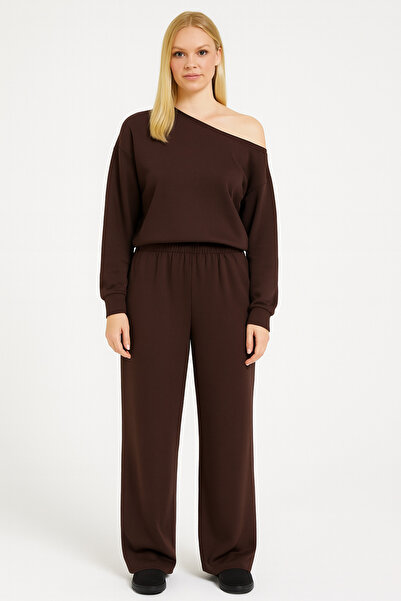 RAPAPA Women's Oversized Fit Coffee Tracksuit Set – Comfortable & Modern Style 1014K