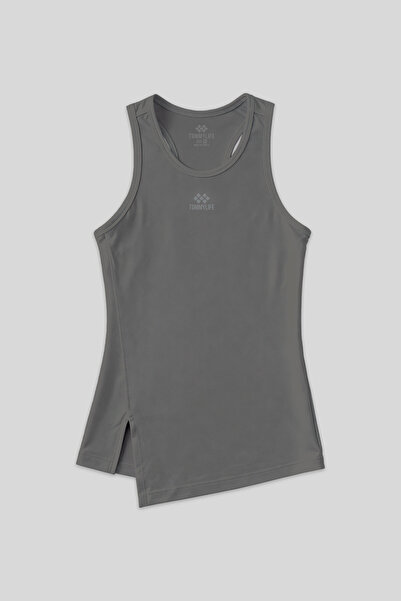 TOMMY LIFE Dark Gray O-Neck Slit Women's Sports Undershirt - Zero Sleeve, Standard Fit - 97256