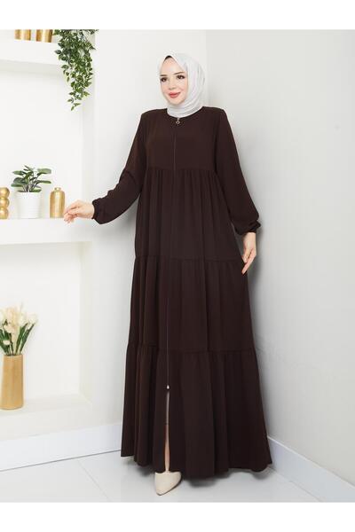 ESLEMNUR ÜÇ KATLI BÜZGÜ DETAYLI MEDİNE İPEĞİ FERACE