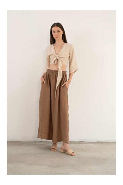 İpekçi Otantik Keten Anvelop Bağlamalı Bluz