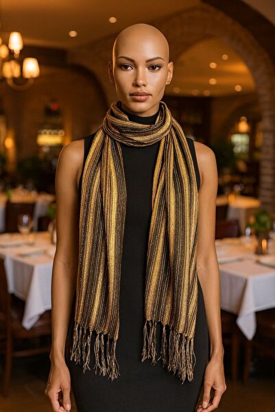 Gönülden Tasarım Eșarfă unisex cu dungi argintii 160X55 cm