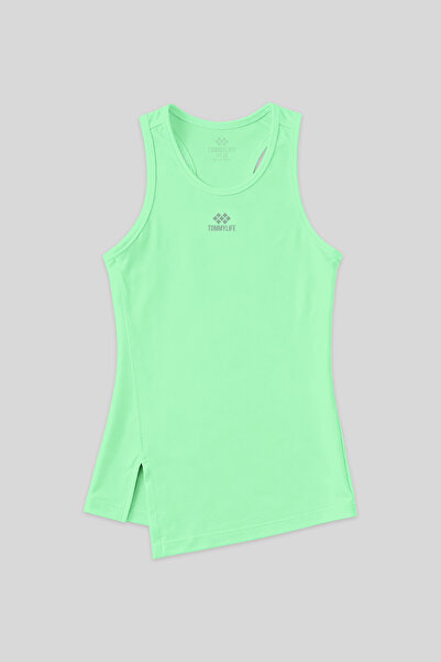TOMMY LIFE Neon Green O Neck Slit Women's Sports Undershirt - Zero Sleeve, Standard Fit - 97256