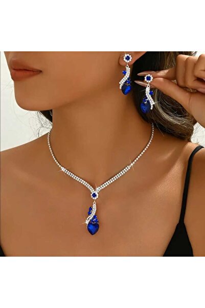 shop طقم قلادة وأقراط على شكل قطرة لامعة