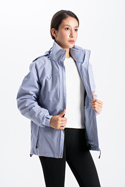 Ecrou Palton pentru femei cu buzunar și detaliu imprimat A25589