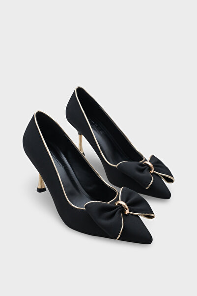 Capone Outfitters Marigold Metal Medium Heel Bow Satin Women's Stylish Shoes