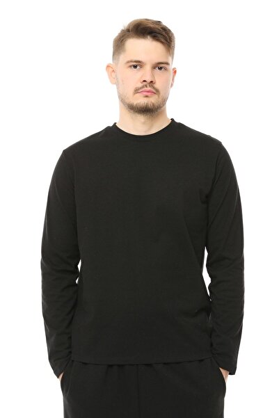 defys Tricou pentru bărbați guler rotund cu mânecă lungă, cu croială normală, basic negru