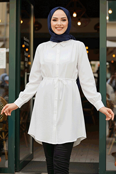 Neva Style Бяла туника с копчета и хиджаб 10025B
