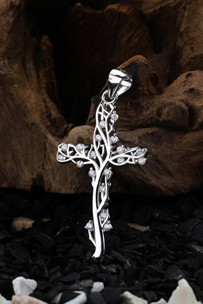 TAYFUN SİLVER 925 Ayar Gümüş Hayat Ağacı Temalı Zirkon Taşlı Haç Kolye Ucu | ...