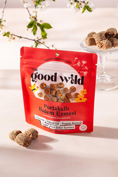 THE GOOD WİLD Portakallı Badem Ezmesi | Glutensiz Vegan Atıştırmalık | İlave Şekersiz | Hurma Püresi | 55 Gr