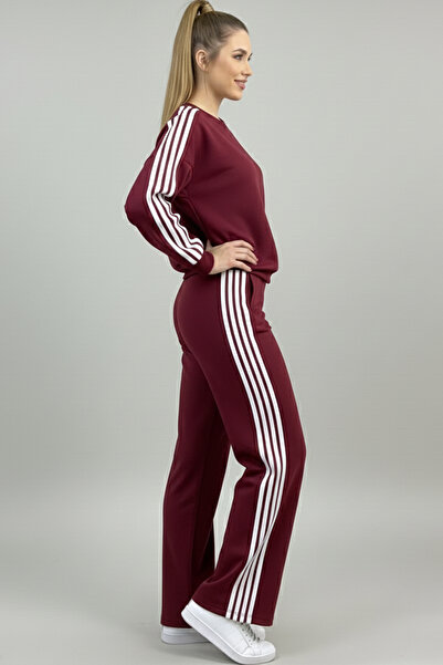 fiolin Set de trening din țesătură modal cu 4 dungi roșu Claret