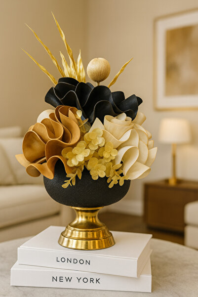 İSHTAR DEKOR LÜKS LACOS ŞEKERLİK MODEL - LATEX ARANJMAN - METAL SAKSI SİYAH/GOLD