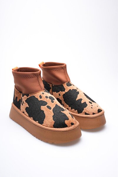 Ayakkabı Delisiyim Women's Boots Leopard Pattern Stretch – Wool Inside, Thick Sole, Keep Warm, Heribo