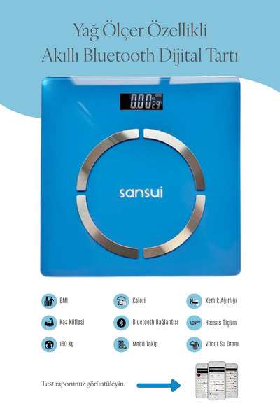 SANSUI Akıllı Bluetooth Dijital Tartı Mavi