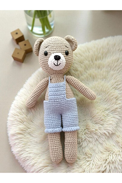SR HOBİ Amigurumi Organik Örgü Oyuncak Tulumlu Ayıcık