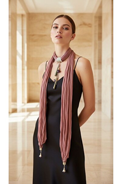 Gönülden Tasarım Lale bumbac moale eșarfă pentru femei cu lanț de 170 cm mov