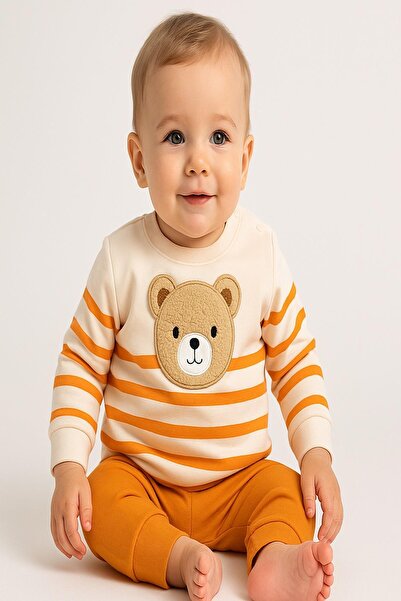 dinamik çocuk طقم مكون من قطعتين للطفل الصبي مع تطريز كبير على شكل دب تيدي، م...