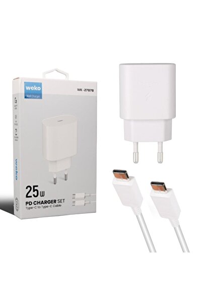 Powermaster Weko WK-27878 Note10 Beyaz 25 Watt Şarj Başlık Adaptörü + Type-C To Type-C Kablo