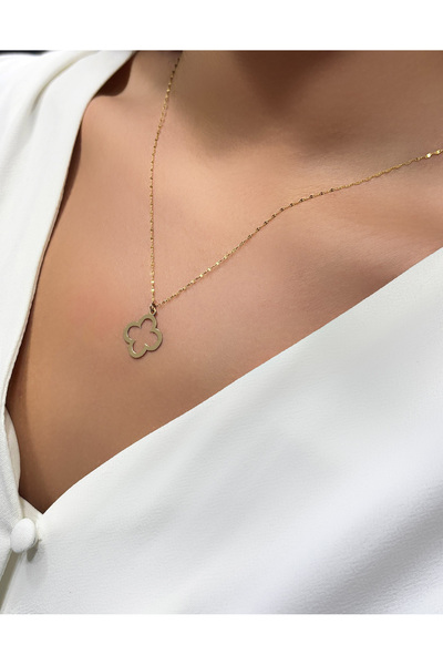 DİAMİNE PIRLANTA 14 Ayar Altın Plaka Yonca Kolye