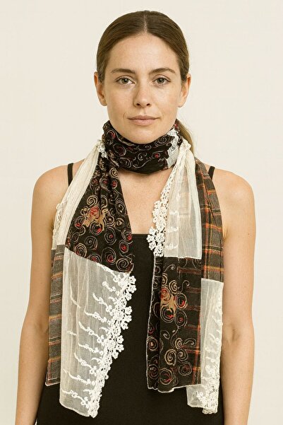 Gönülden Tasarım 170X35 Cm Ekose Desenli Güpür Kadın Fular Şal