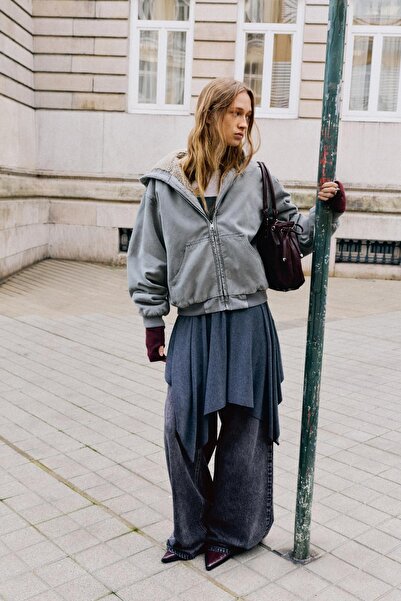 Pull & Bear Suni yünlü iç astarlı kapüşonlu ceket