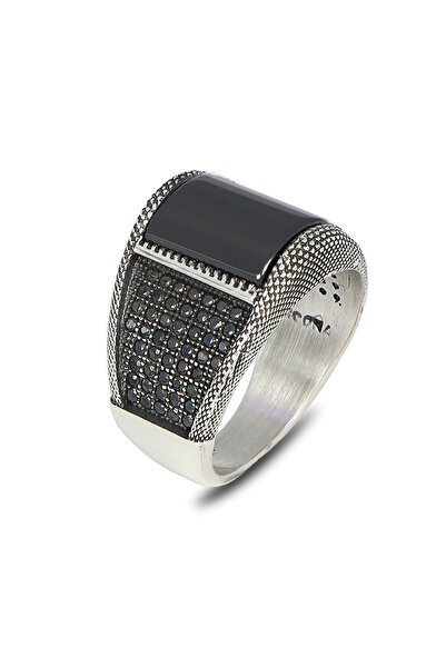 Mirari Jewelry Oniks Taşlı Mikro Zirkon Taş Detaylı Erkek Yüzük | Premium 0,4...