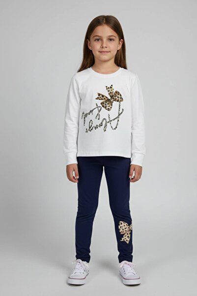 NEWKİDS Set cu colanți pentru fetiță, cu imprimeu leopard, cu detaliu de piat...