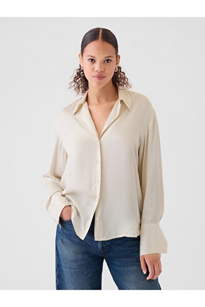 GAP Kadın Kırık Beyaz Relaxed Saten Gömlek