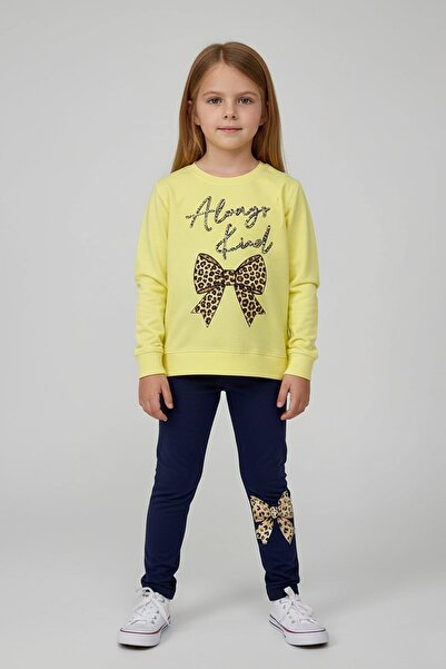 NEWKİDS Set cu colanți pentru fetiță, cu imprimeu leopard, cu detaliu de piat...