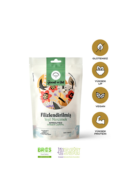THE GOOD WİLD Filizlendirilmiş Yeşil Mercimek | Glutensiz Kuru Bakliyat | Vegan | Glutensiz Ürünler | 175 Gr