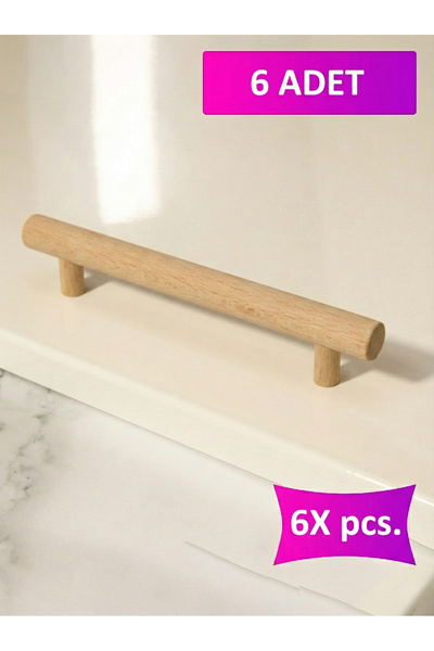merbiles 6 Adet Roll Ahşap Kulp 16 Cm (160 MM) Çekmece Kulpu Modern Dolap Kolu Mobilya Kulp Natürel