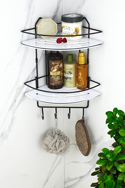 HIMYHOME رف شامبو أسود اقتصادي من الفولاذ المقاوم للصدأ مع رف كريستالي لرف ال...