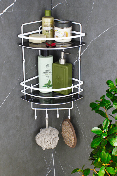 HIMYHOME Ανοξείδωτο λευκό Lamalı Διπλό Σαμπουάν με Κρυστάλλινο Ράφι Αυτοκόλλη...