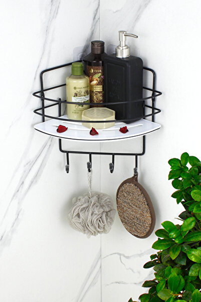 HIMYHOME حامل شامبو سلكي أسود من الفولاذ المقاوم للصدأ مع رف كريستال لاصق للح...