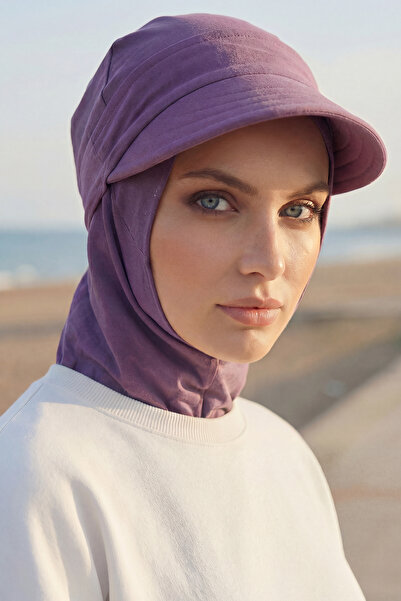 Aisha's Design غطاء رأس للحجاب مع حاجب للعين قابل للإزالة، أرجواني 2، B-82