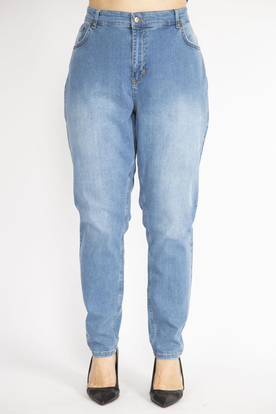 Şans Blaue Damenjeans mit hoher Taille und 5 Taschen aus Lycra, große Größe, 65N36990