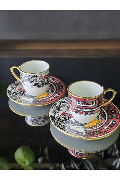 FERMATO 4 Piece 2 Person Porcelain Turkish Coffee Cup Set Martin Series