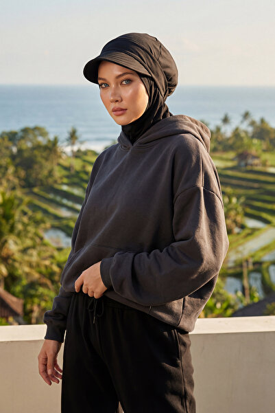 Aisha's Design غطاء رأس للحجاب مع حاجب قابل للإزالة، أسود، B-82