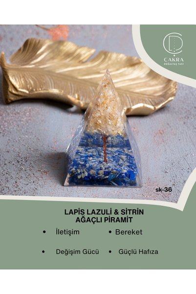 ÇAKRA DOĞAL TAŞ Lapis Lazuli & Sitrin Ağaçlı Piramit