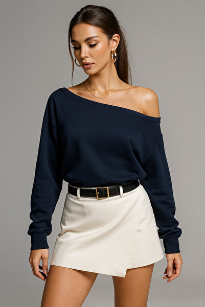 Rich Women's Navy Blue Off-Shoulder Modal Blouse
