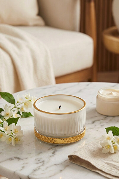 THE GROOVE Yasemin Kokulu Krem Gold Gloria 9 X 5,5 Cm Dekoratif Kokulu Cam Mum